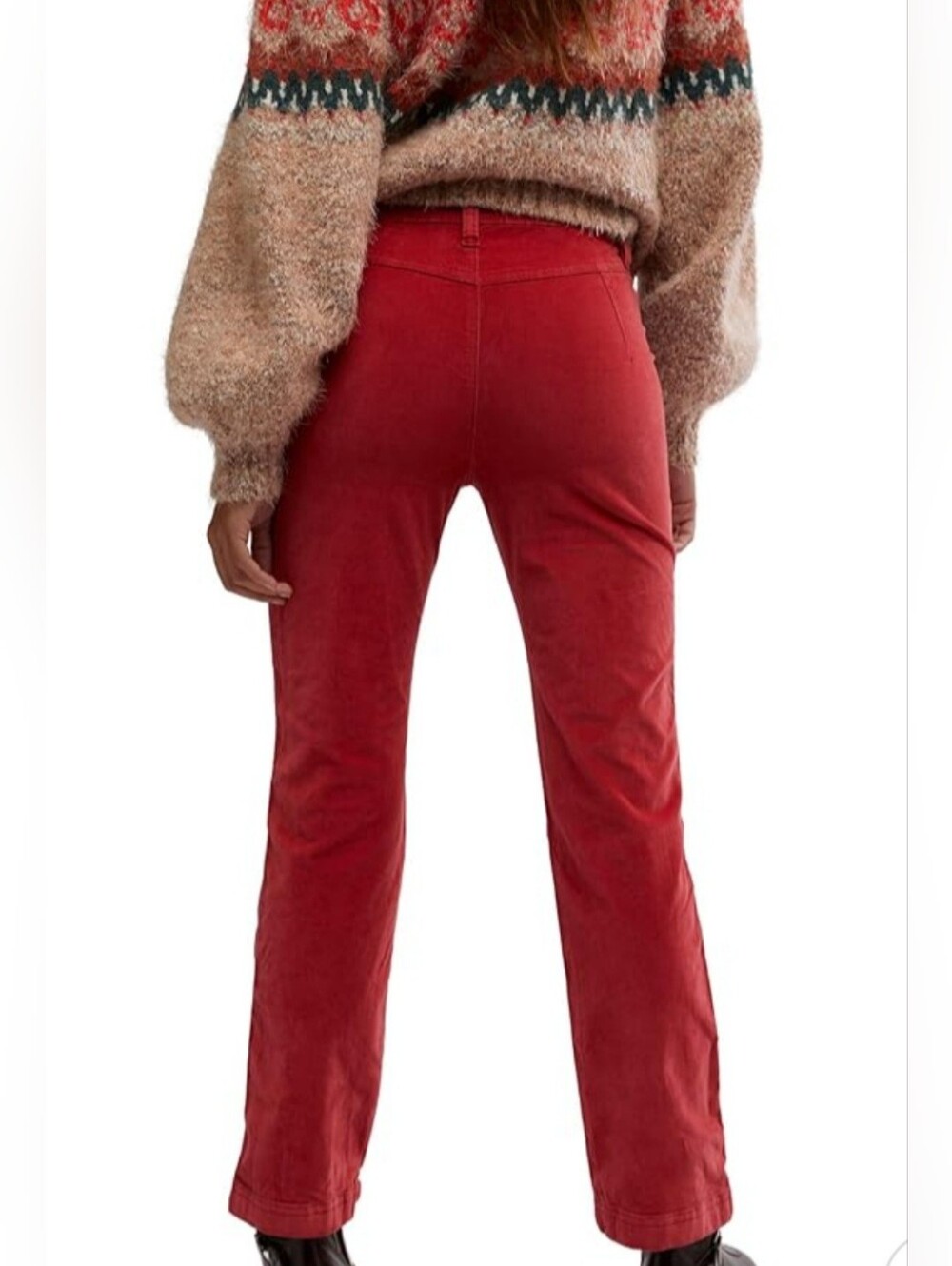 Free People High-Rise Straight-Leg Velour Jeans- In Crimson - Picture 3 of 8